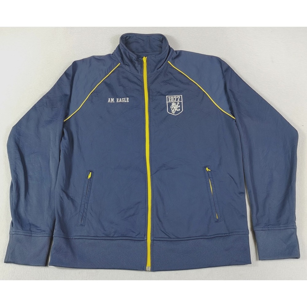 American Eagle Outfitters Track Jacket Mens Medium Blue Full Zip 1977 Lion Crest